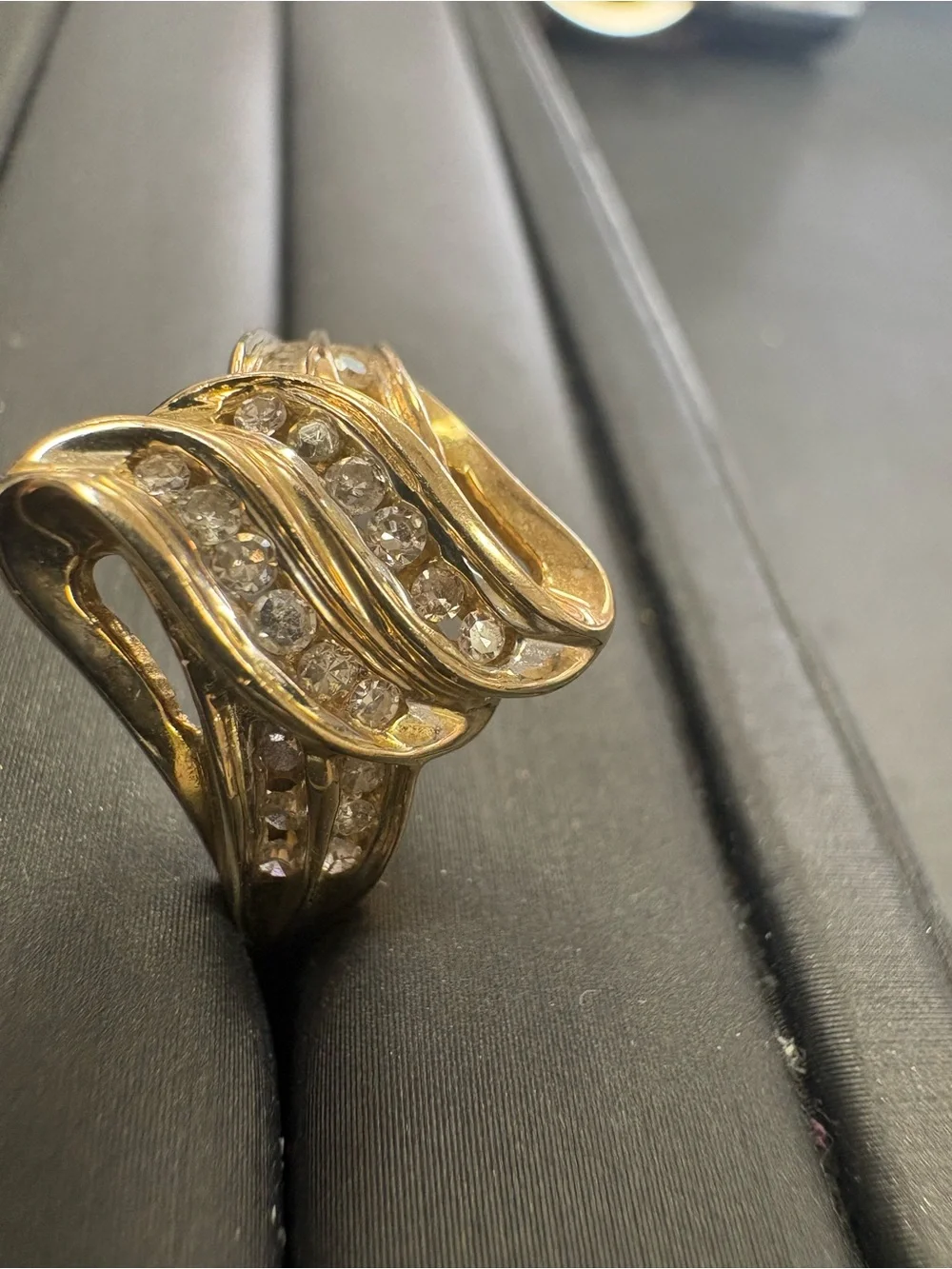 10k Gold Tone Wave Ring with Clear natural diamond- Women Jewelry $385